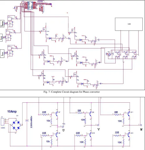 Figure 7 represents the complete circuit diagram for three phase converter and figure 8 represent the inverter segment of the proposed system