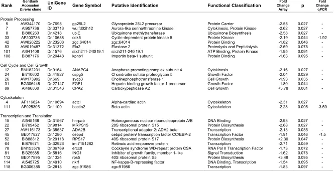 Table 2 Changes in mRNA expression levels in heat-stressed Pomacentrus moluccensis (only genes with information regarding gene function are shown; where multiple functions are associated with a gene the gene function most relevant in the context of this st