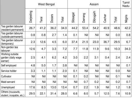 Table 2.4a: Distribution of working group population as per main occupation for large garden labour households 