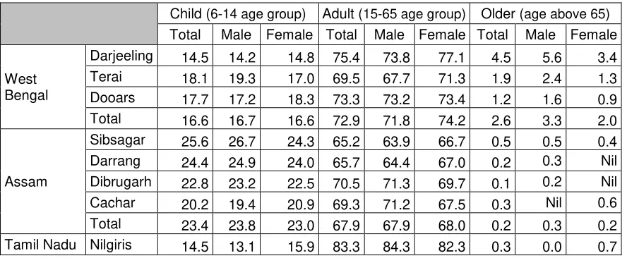 Table 2.1b: Demographic features of small garden labour households 