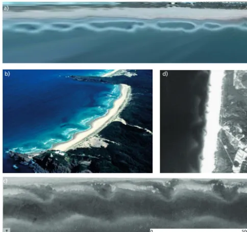 Figure 5. Examples of coupled morphology, showing (a) out-of-phase (180◦) coupled sandbars, (b) out-of-phase coupling betweensandbar and shoreline (courtesy of A.D