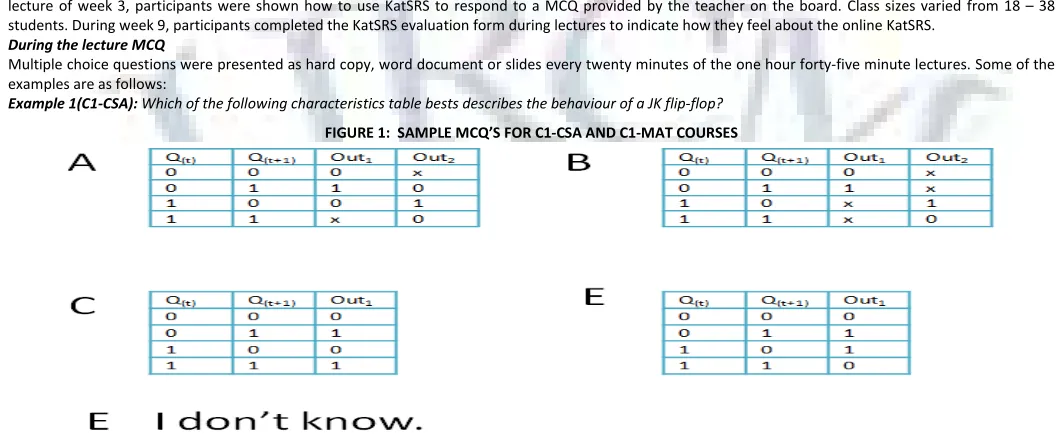 FIGURE 1:  SAMPLE MCQ’S FOR C1-CSA AND C1-MAT COURSES 