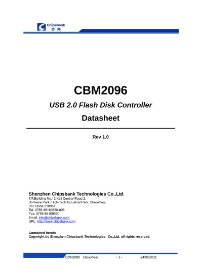 CBM2096. USB 2.0 Flash Disk Controller. Datasheet. Rev 1.0