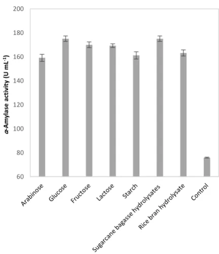 Figure 4. Effect of concentration of sugarcane bagasse hydrolysate on the α-amylase production  