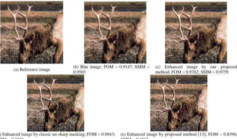 Figure 5. Comparison between the proposed method, classic un-sharp masking and the method proposed by Lin et al