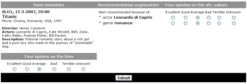 Fig. 3. An example of the recommender system user interface 