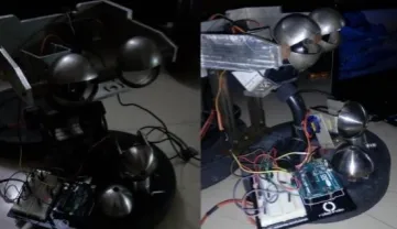 Figure 1.  Fabricated model of a humanoid vision system with camera holding structure and connecting plate which support pan and tilt mechanism