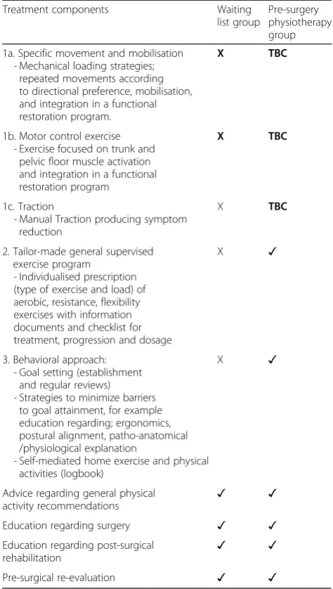 Table 1 Components of the two intervention protocol used inthe trial
