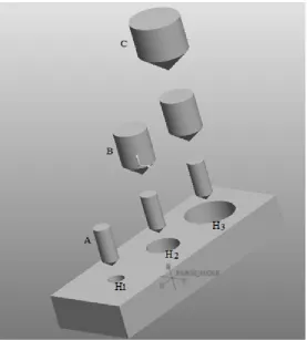Fig. 1.  Image showing various tool combinations required to drill a hole on workpiece 