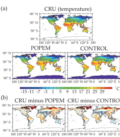Figure 11. A comparison of the annual mean surface temperatureanomaly between GISTEMP, CONTROL, and POPEM from 1950to 1999