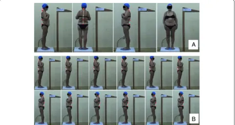 Fig. 2 The Posture Evaluation Rotating Platform (PGA)square base, n° 7 – top view (a) and side view (b): n° 1 a and b rotating steel disc, n° 2° a and b rigidstructure covering the pulleys and toothed belt, n° 3 a and b power supply, n° 4 b toothed belt, n° 5 b two synchronized pulleys, n° 6 b rigid b DC motor with integrated gearbox