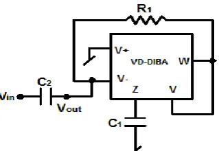 Fig. 8  Current mode LPF developed employing proposed series R-L simulator. 