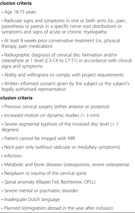 Table 1 Selection criteria for trial eligibility