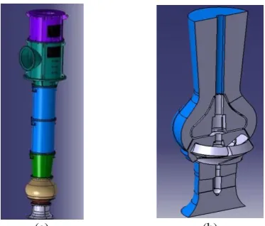 Figure 2. 3D CAD model of a) bell suction, b) impeller guide, c) impeller, d) diffuser bowel and e) taper pipe