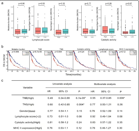 Fig. 5 asingle biomarkers and all. TNB, tumor neoantigen burden; TNS, overall tumor neoantigen immunogenicity score; HR, hazard ratio; CI, Neither lymphocyte nor cytolytic activity showed correlation with neoantigen burden or overall neoantigen immunogenic
