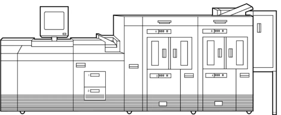 Figure 1-11   Printer with inverter feeder/stacker + feeder/stacker +  bypass transport