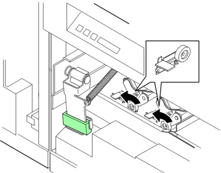 Figure 2-1   Turning the registration transport roll levers For systems with small paper (7 by 10-inch/178 by 254 mm)  enablement: 