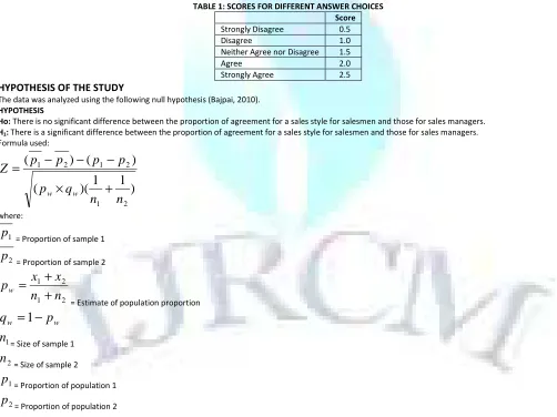TABLE 1: SCORES FOR DIFFERENT ANSWER CHOICES 