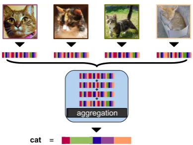 Figure 3: An example of a concept representa-tion pipeline foring a cat are represented as vectors of visual wordcounts and, second, the vectors are aggregated into cat