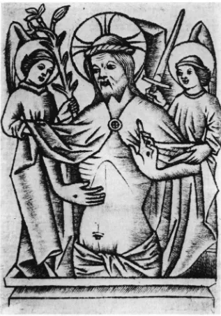 Fig. 4. Master ofst 51. Erasmus. Man of Sorrows Flanked by Mercy and Justice. Kupfer-ich kabinett