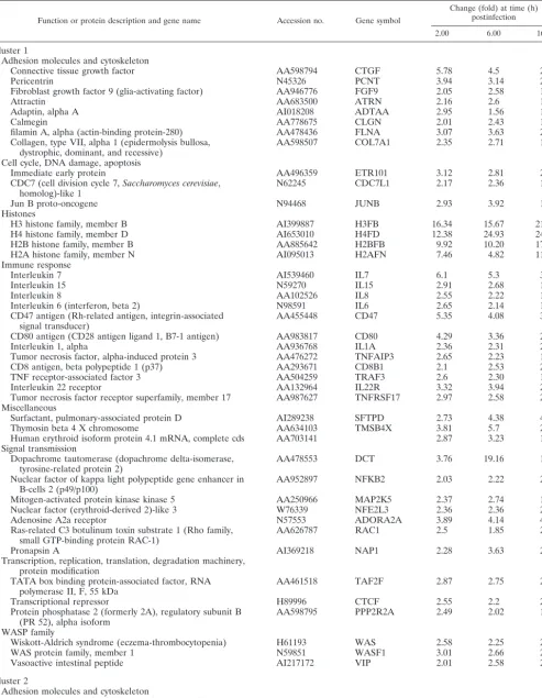 TABLE 1. Representative human genes in clusters 1 to 6 (upregulated by MVA)a
