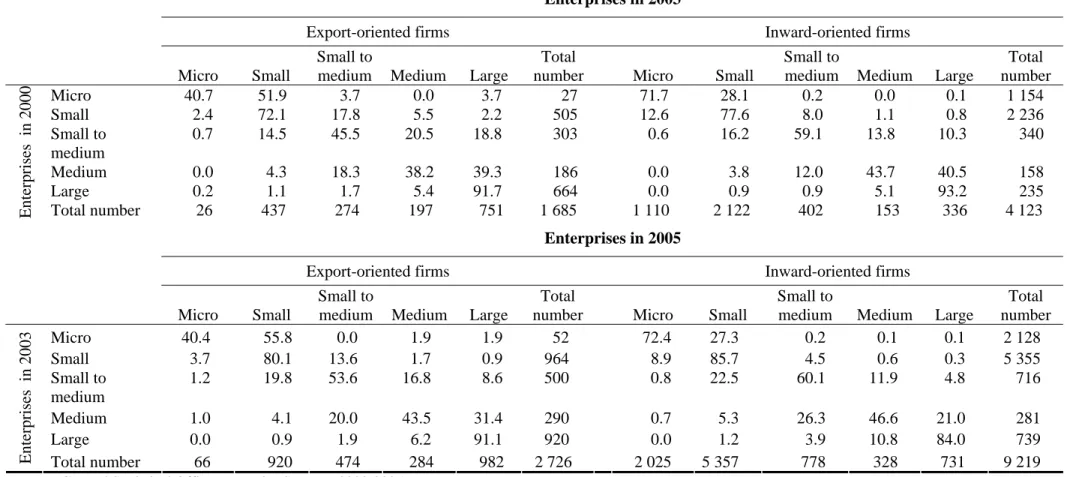 Table 3. Enterprise size transition matrix, 2000-2005 