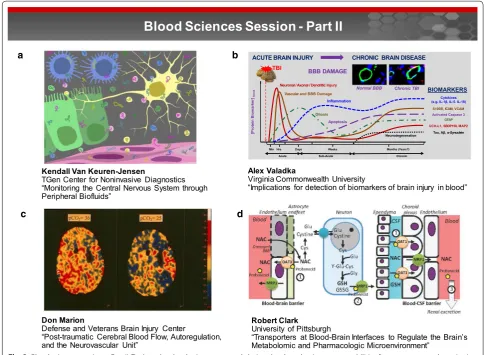 Fig. 2 Blood sciences session—Part II. Tools and technologies are currently being developed to improve capabilities for assessment and monitoring of CNS trauma to: (1) explore the relationship among the post-traumatic cerebral blood, autoregulation and the