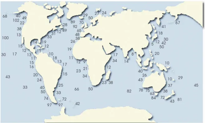 Figure 4: Average annual wave power levels as kW/m of wave front 