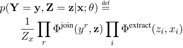Figure 1: (a) Network structure depicted as plate model and (b) an example network instantiation for the pair of entitiesSteve Jobs, Apple.