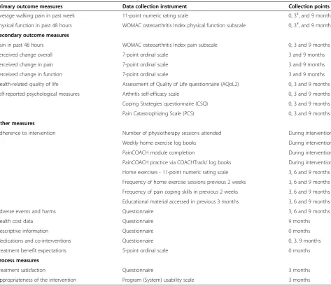 Table 3 Summary of outcome measures and time points