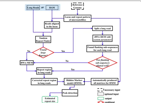 Fig. 1 A flowchart of the procedure to infer repeat counts using RepeatHMM