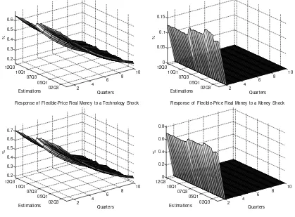 Figure 5: Responses of ﬂexible-price output and ﬂexible-price real moneyover time to a one percent standard deviation shock (Model 2)