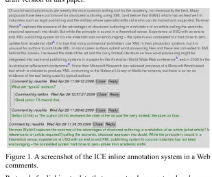 Figure 1. A screenshot of the ICE inline annotation system in a Web browser, showing threaded 