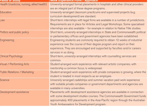 Table 3: Examples of University Internship Style Programs