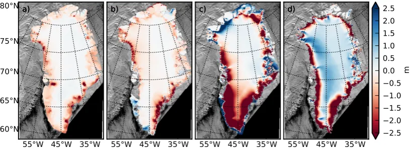 Fig. 6. Observed and modeled surface elevation change from October 2003 to November 2009.(b) (a) ICESat (Sørensen et al., 2011)