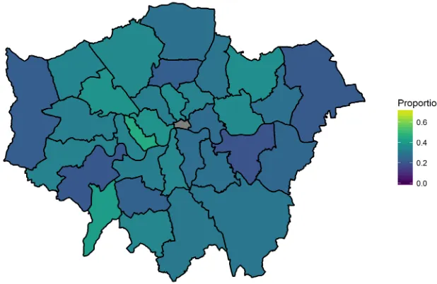 Figure 11: Attainment of London’s Local Authorities using five A*-C 