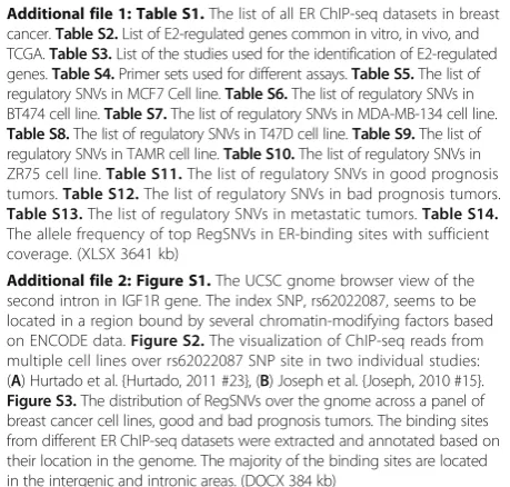 Table S8. The list of regulatory SNVs in T47D cell line. Table S9. The list of