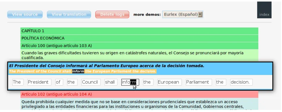 Figure 3: Demo interface. The source text segments are automatically extracted from source document