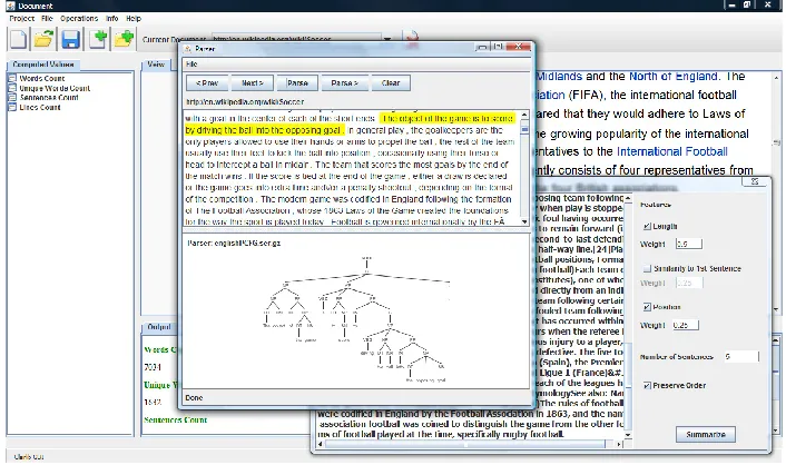 Figure 2: A screenshot for the text processing component of Clairlib