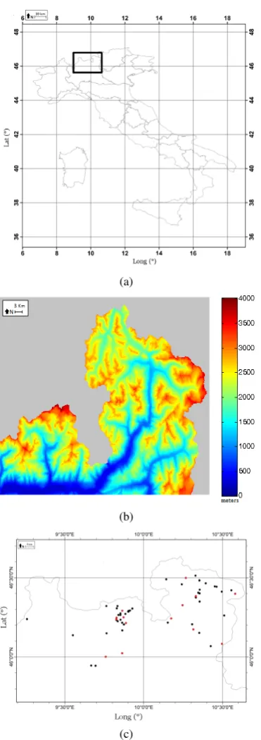 Fig. 1. (a) The study region enclosed in a black rectangle with lat-elevation model, related to the study area indicated inFig