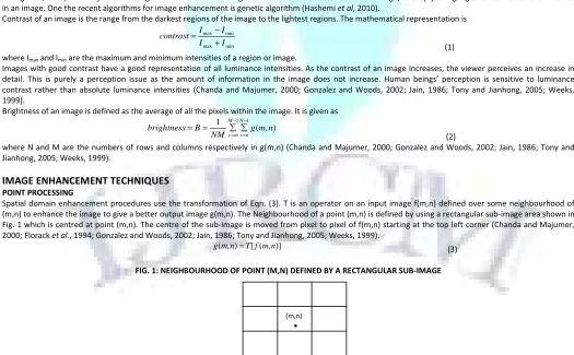 Fig. 1 which is centred at point (m,n). The centre of the sub-image is moved from pixel to pixel of f(m,n) starting at the top left corner (Chanda and Majumer, 