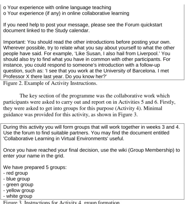 Figure 2. Example of Activity Instructions. 