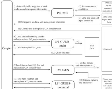 Figure 5. LPJ-GUESS, IMOGEN, and PLUMv2 model coupling structure and feedback between models and data