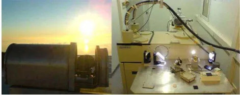 Fig. 1.Fig. 1. The TCCON experiment at the Iza˜na Atmospheric ResearchCentre. The solar tracker (left photograph) is situated at the topof the experimental housing
