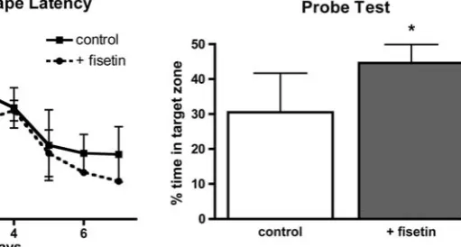 Fig. 5 Fisetin enhances long-term memory in older mice. Mice werefed ﬁsetin (500 mg/kg of food) for 10 months beginning at 2 monthsof age