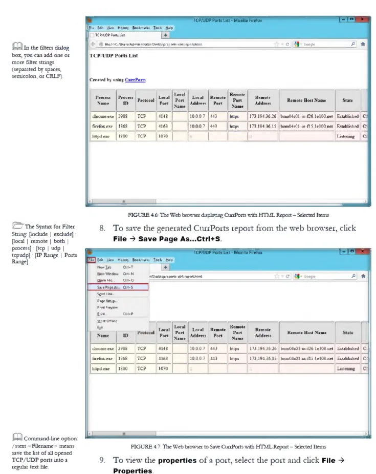 FIGURE 4.6: The Web browser displaying CuaPorts with HTML Report - Selected Items