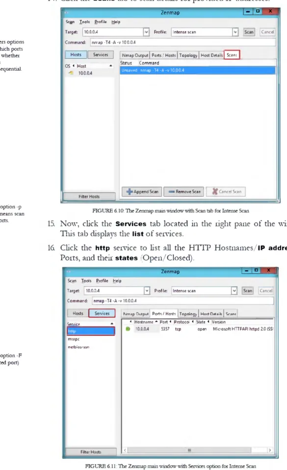 FIGURE 6.11: The Zenmap main window with Services option for Intense Scan