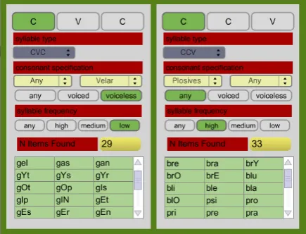 Figure 2: A snapshot of the part of the interfaceallowing conﬁguration of syllable sets