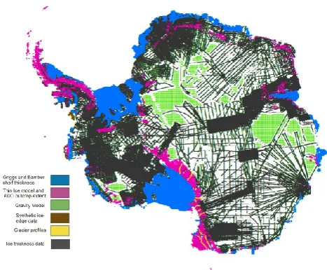 Figure 2, Coverage of datasets used in the construction of the ice thickness grids 