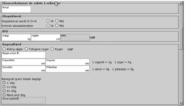 Fig. 1    An excerpt of the  EHR template used  for registration of   examinations  of  Chronic Obstructive  Lung Disease (COPD) 